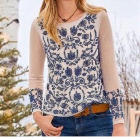 Sundance Tops - Sundance White Embroidered Blouse Sheer Arms, Beaded Boho Beautiful Top Small